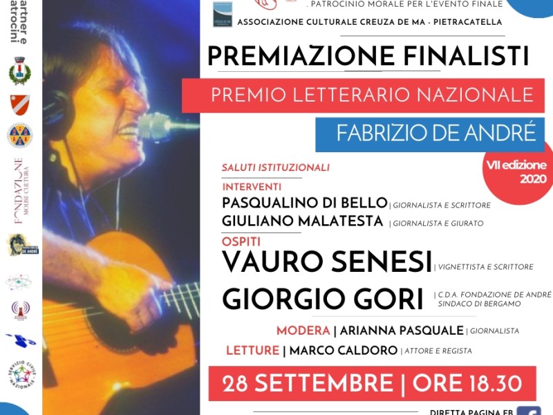 Premio Letterario Nazionale Fabrizio De André VII edizione — Premiazione online, 28 settembre 2021 ore 18.30 !