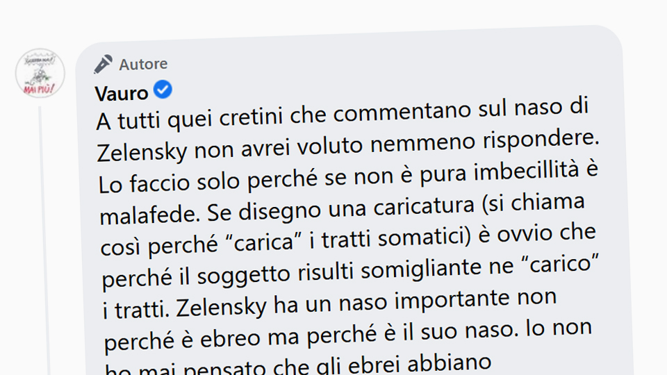 Vignetta Zelensky-Putin, Vauro risponde all’accusa di antisemitismo
