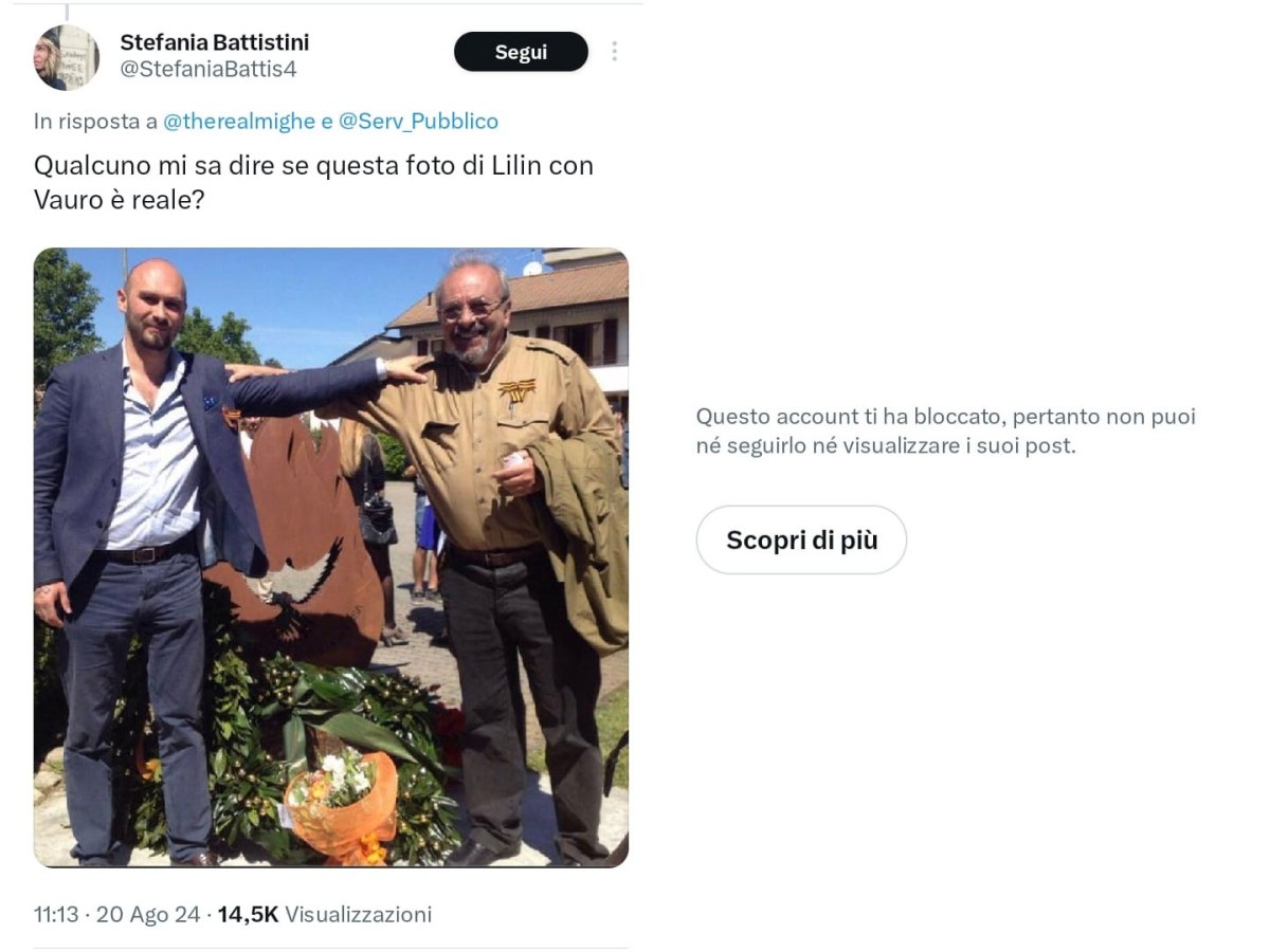 Stefania Battistini su X: “Qualcuno mi sa dire se questa foto di Lilin con Vauro è reale?”