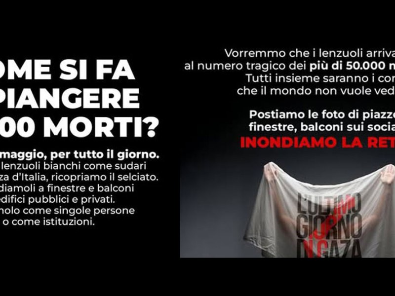 Ultimo giorno di Gaza: “Sabato 24 maggio i sudari sui municipi d’Italia”